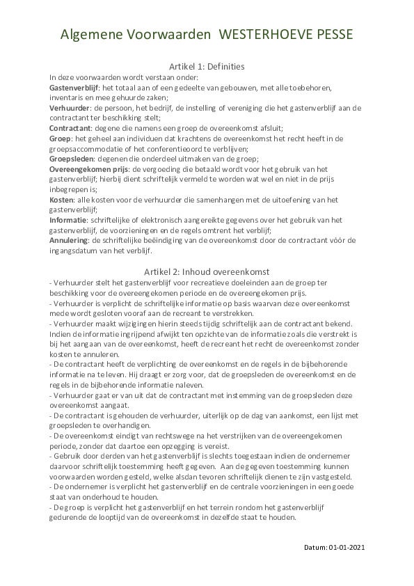 Algemene Voorwaarden WH Algemene Voorwaarden WH